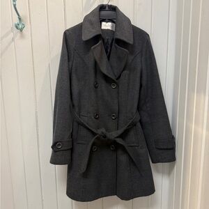 MaxMara Women's Gray Double Breasted Peacoat with Belt